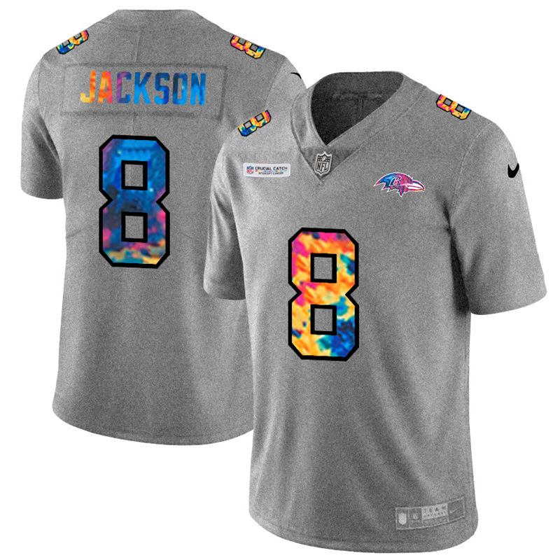 Men's Baltimore Ravens #8 Lamar Jackson 2020 Grey NFL Crucial Catch Limited Stitched Jersey Men's Baltimore Ravens #8 Lamar Jackson 2020 Grey NFL Crucial Catch Limited Stitched Jersey
